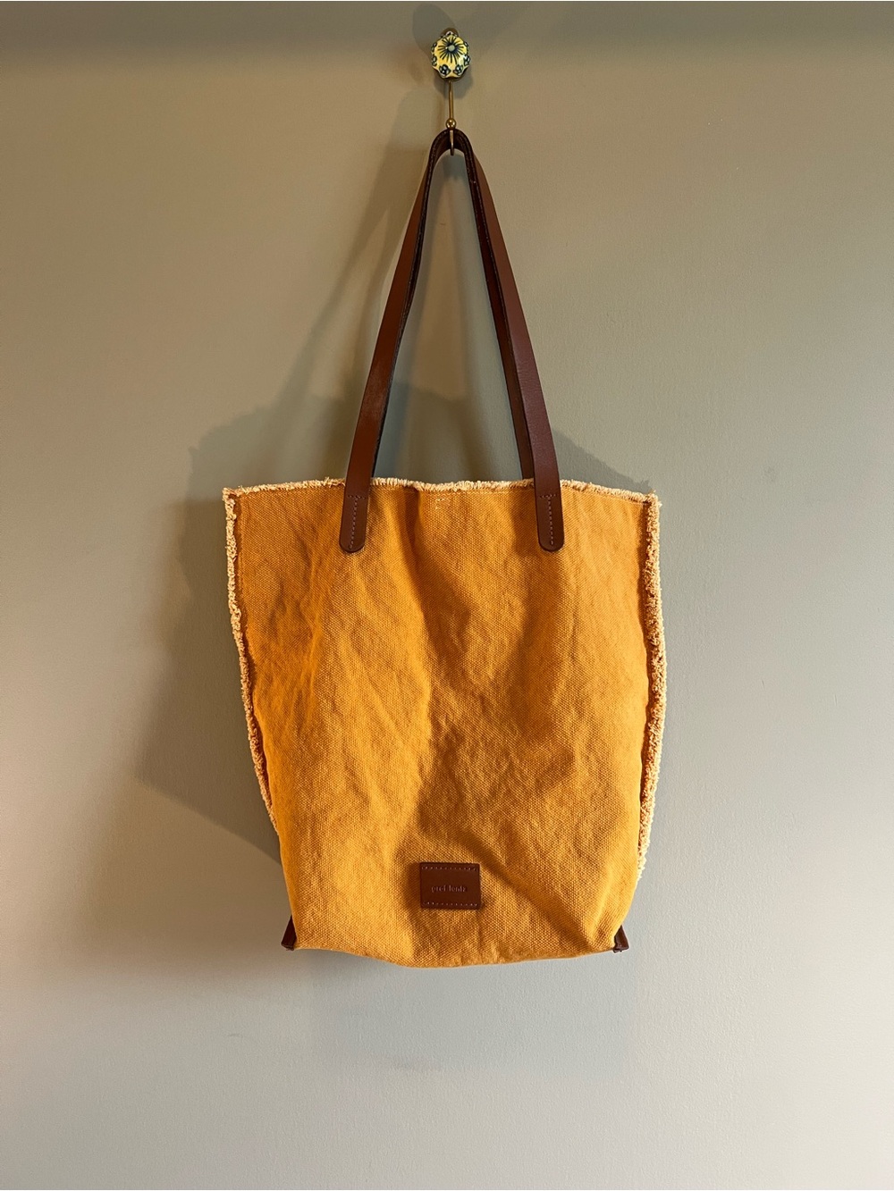 Graf Lantz | Hana Canvas Tote with‎ Brown Leather Straps in Mustard